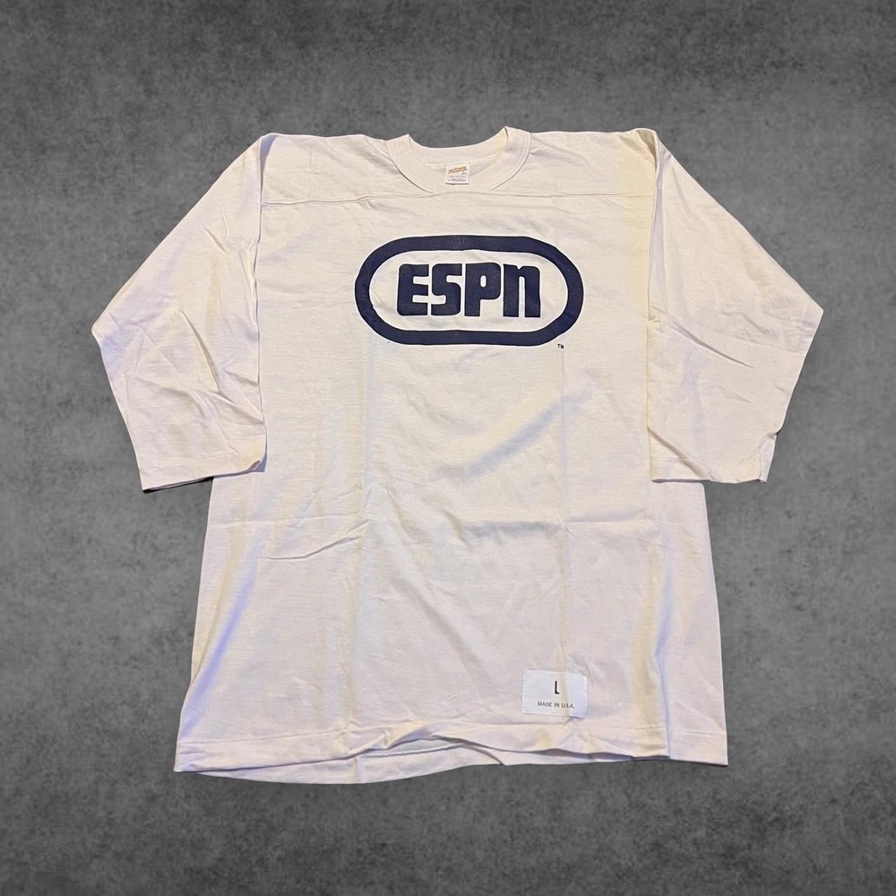 Vintage Sportswear 80s ESPN Long Sleeve Jersey 24 White Blue Mens L Made in USA